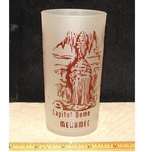 Vtg Hazel Atlas Frosted Glass Tumbler, 1950s MERAMEC CAVERNS Stanton Mo.